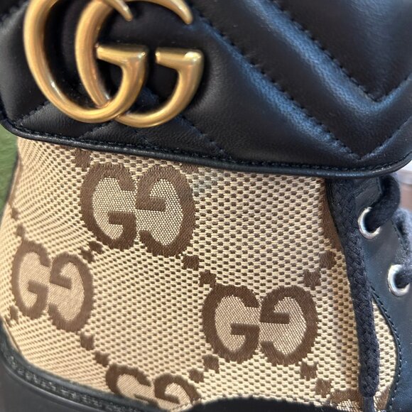 Womens Gucci Flores Ebony Mocha Guccissima Canvas Leather Moto Booties 3… - Picture 16 of 16